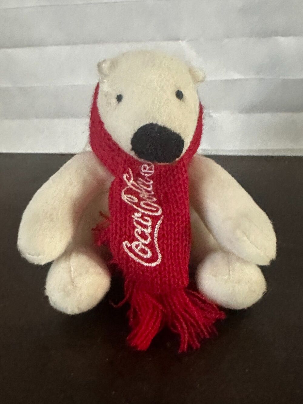 2021 Coca Cola Small Polar Bear Red Scarf Plush Toy 4” Collectible